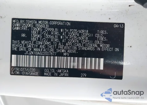 2013 Lexus Rx 350 z USA, uszkodzony, nr VIN JTJZK1BA6D2007877